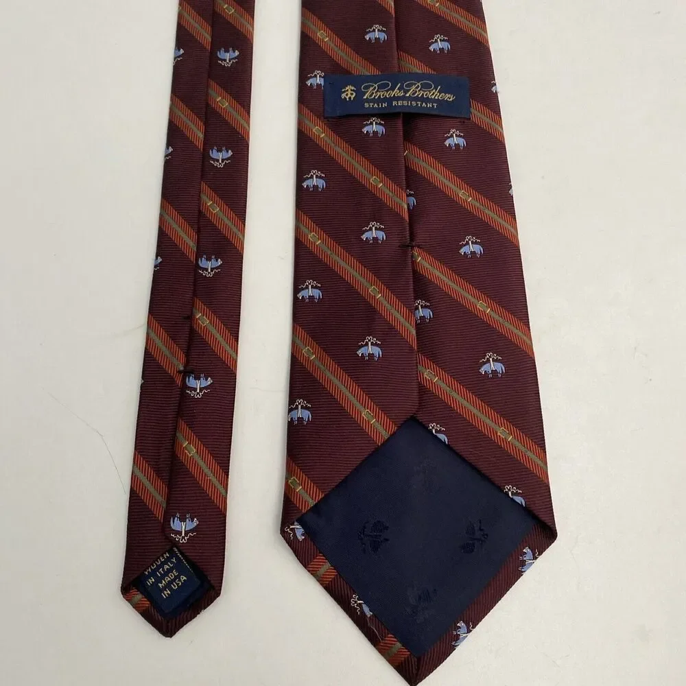 Brooks Brothers Stain Resistant Tie Stripe Burgundy Red Blue Logo Silk 5…